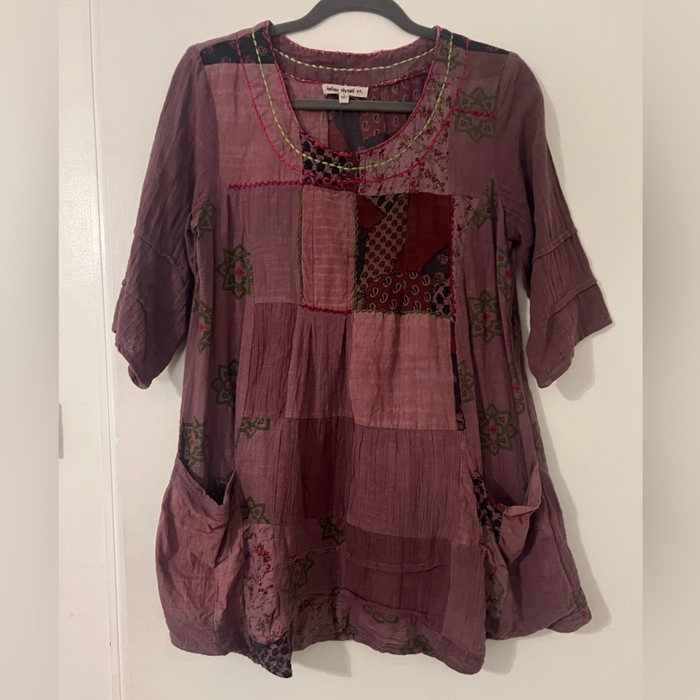 Indigo Thread Co Patchwork Tunic Purple With Pock… - image 1